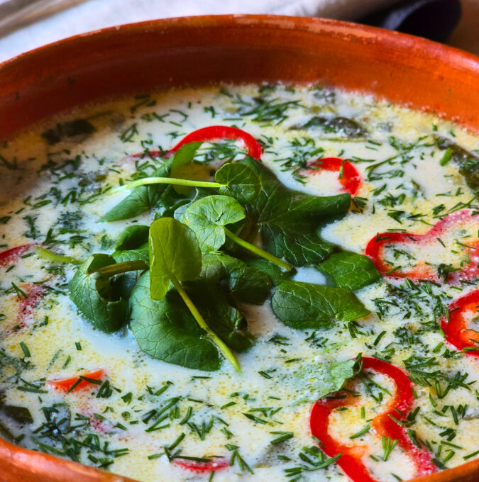 ciorbă de untișor cu smântână și usturoi